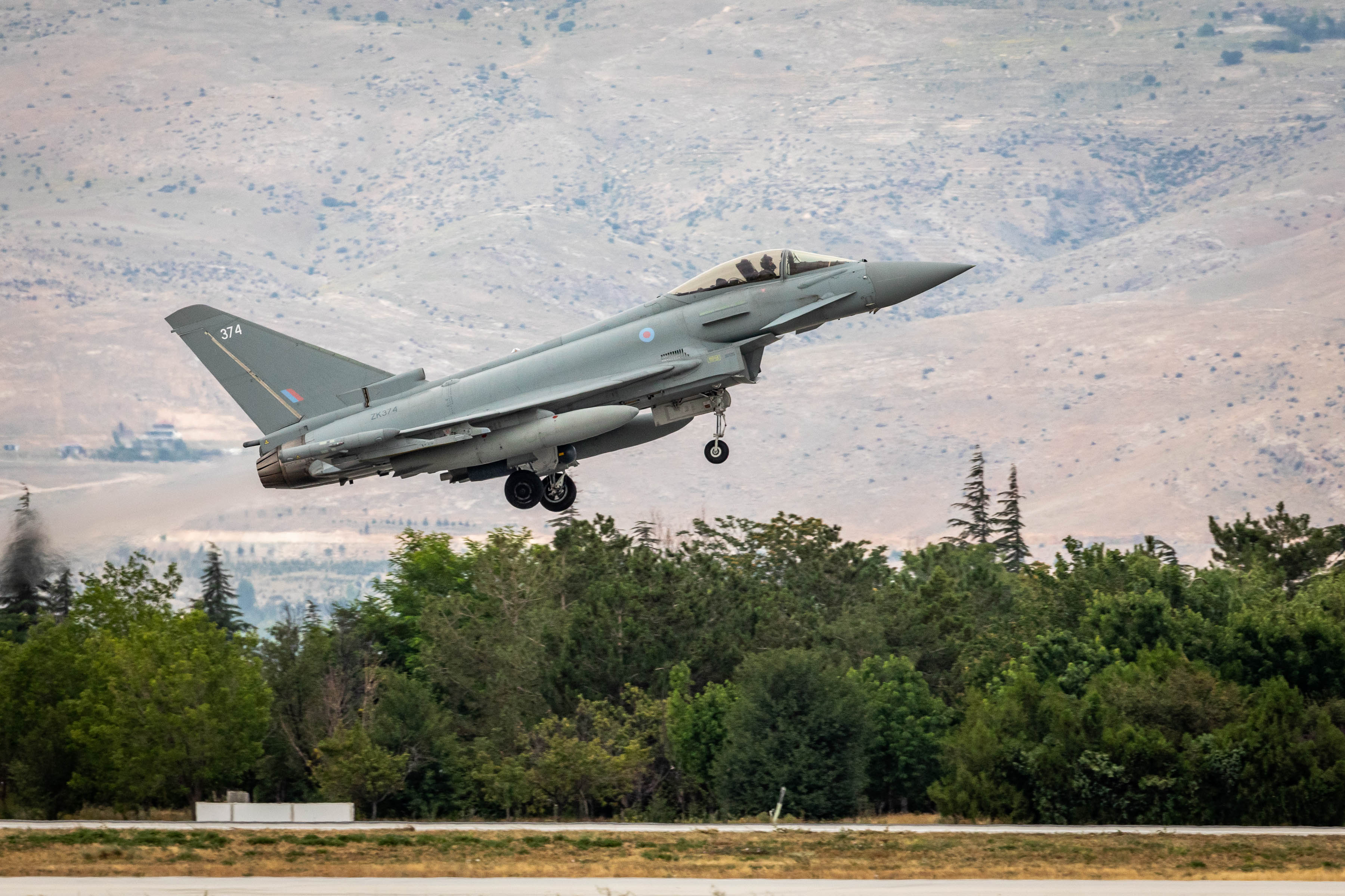 Image shows a Typhoon aircraft taking off.